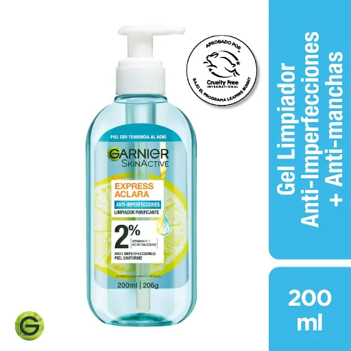 Garnier Anti-Imperfecciones Express Aclara 200 ML Gel Limpiador 